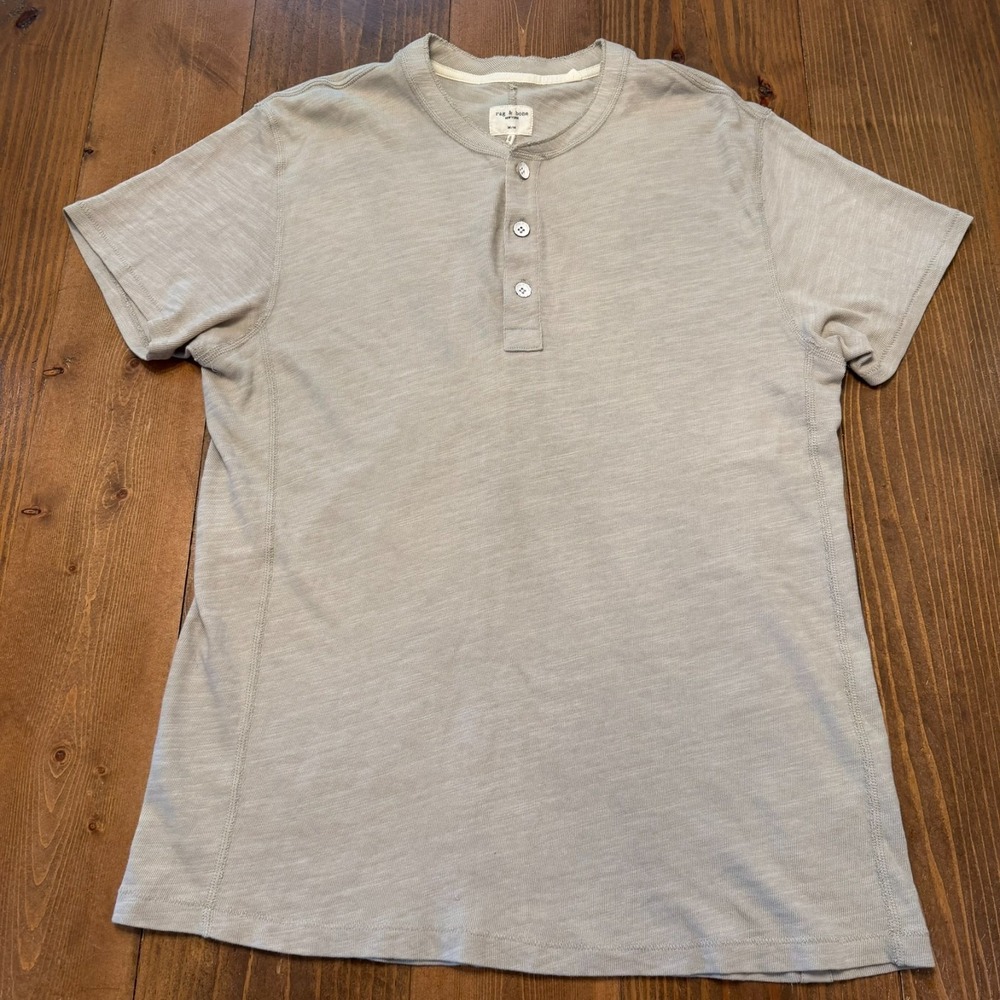Rag and Bone Shirt Mens Medium Beige Henley Tee Short Sleeve Casual 100% Cotton